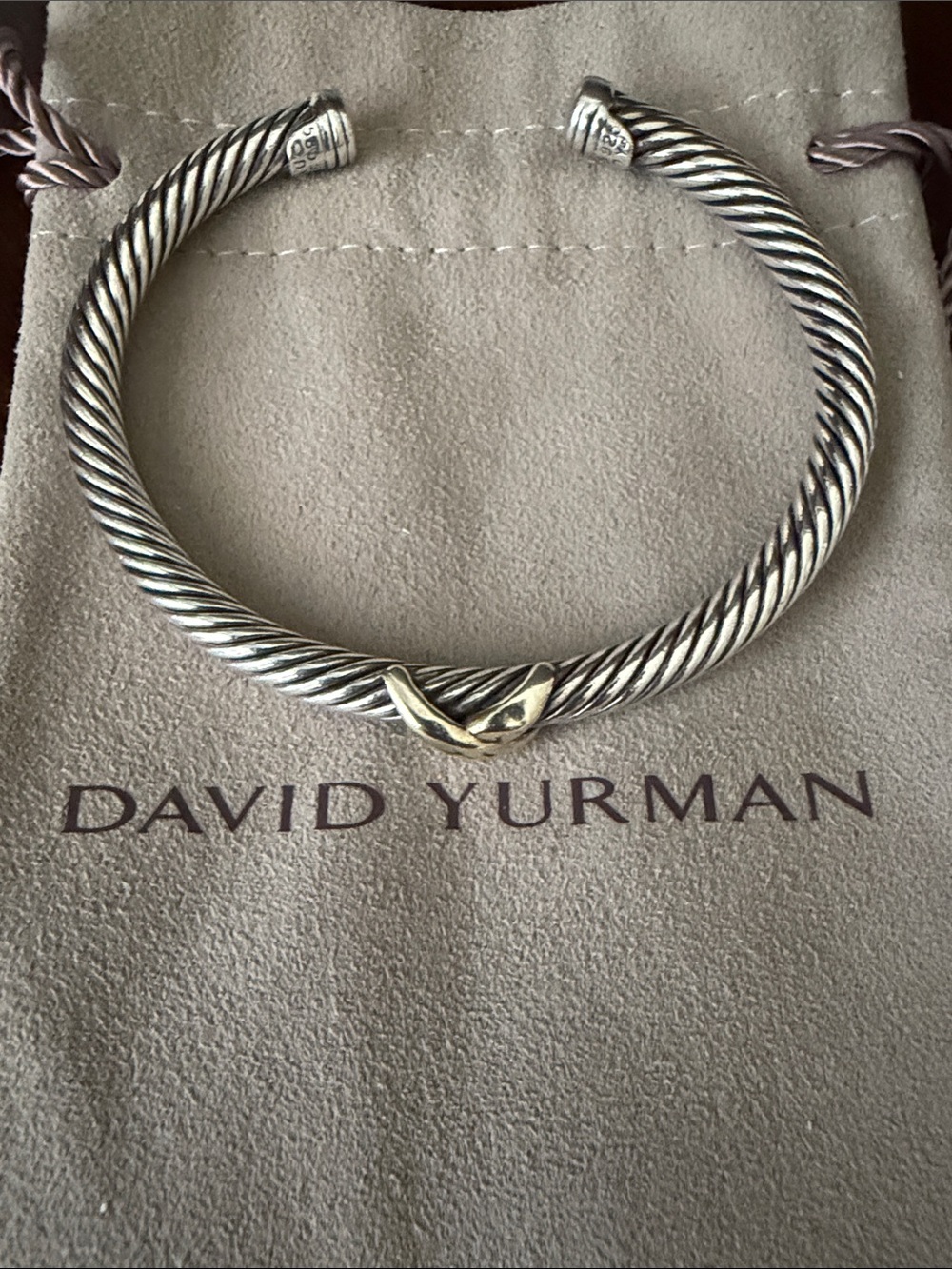 David Yurman Silver Twisted Cable Cuff with Gold Accent